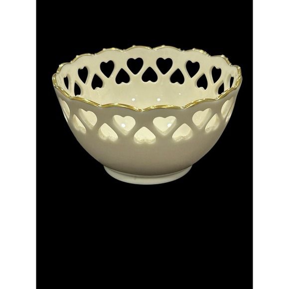 Lenox China Heart Collection 24K Gold Trim Pierced Bowl with an Embossed Rose - Picture 2 of 5